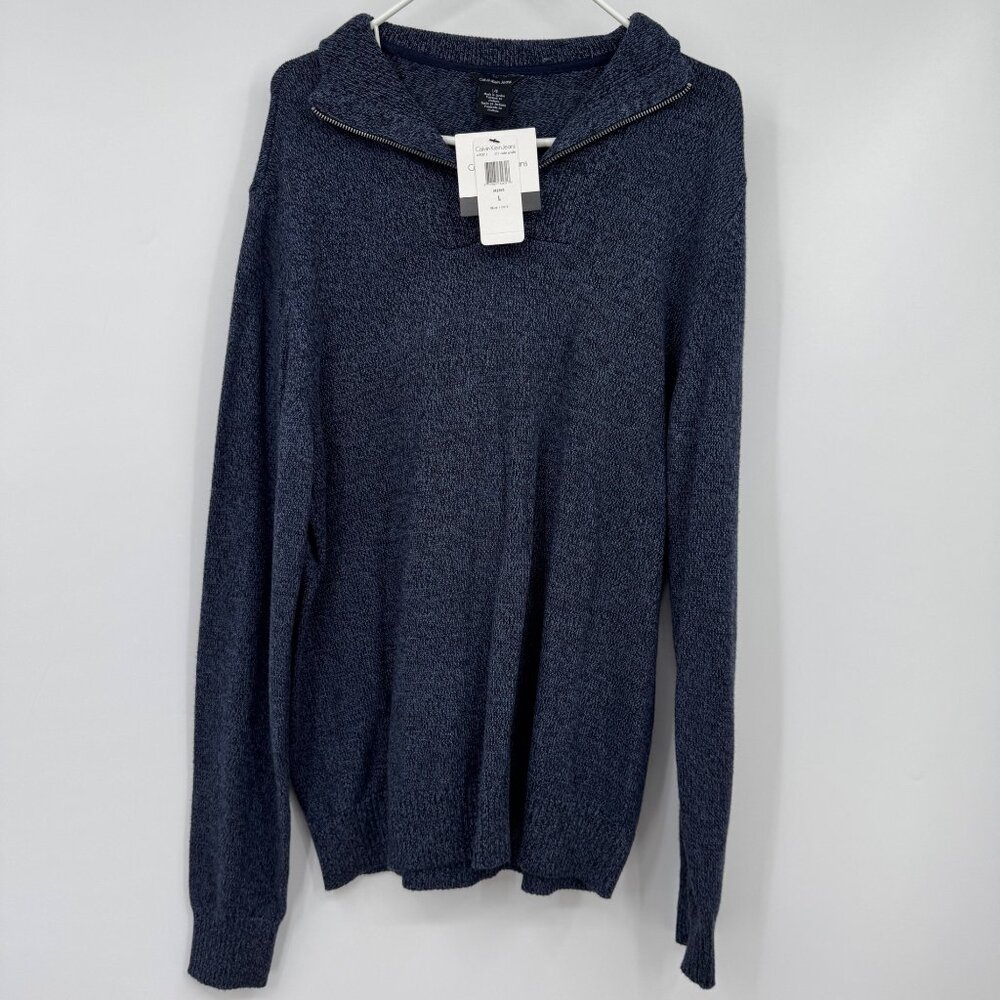 Calvin Klein Jeans Men’s quarter zip sweater blue cotton blend size Large NWT